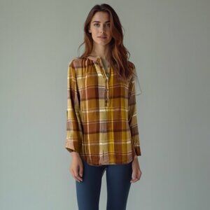 💕 Universal Thread Plaid Shirt in Brown and Cream XS